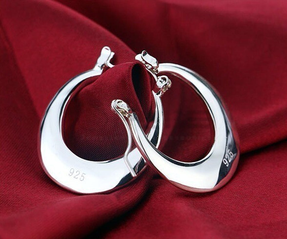 925 Sterling Silver Plated Chunky Thick Moon Huggies Hoop Stud Fashion Earrings