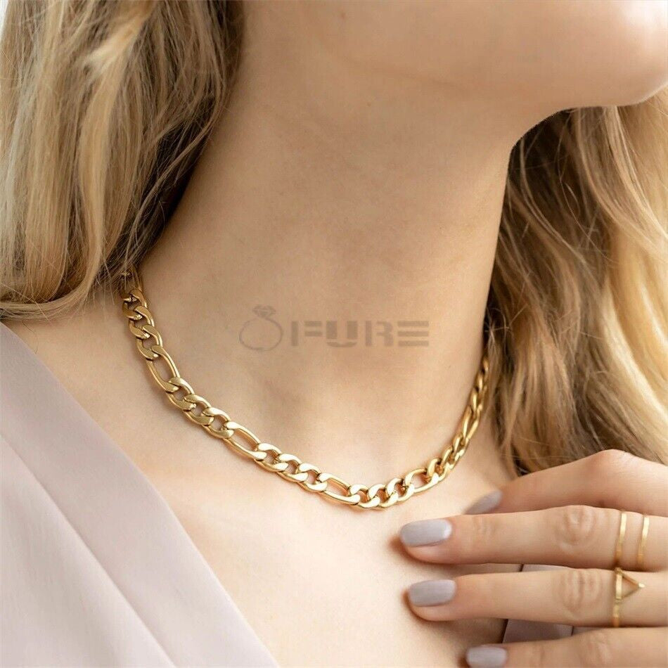 Figaro Chain Necklace Women Men Silver Gold Stainless Steel Hip Hop Necklace