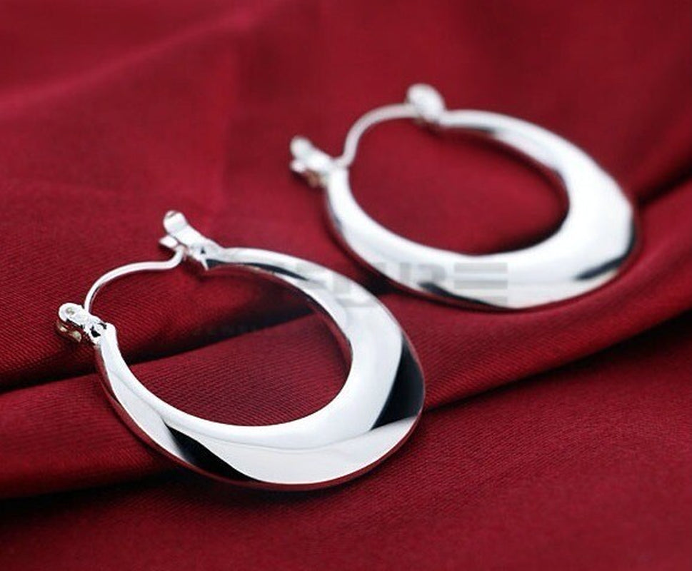925 Sterling Silver Plated Chunky Thick Moon Huggies Hoop Stud Fashion Earrings