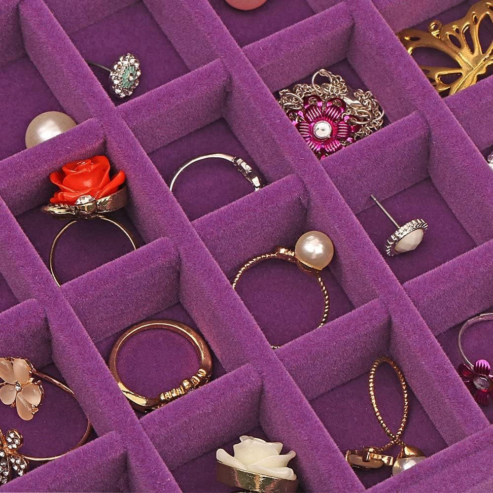 Velvet Earring Jewelry Box - 24 Grid Small Jewelry Earring Organizer Box with Snap Button - Earring Holder for Girls and Teen, Secure and Travel Friendly Purple