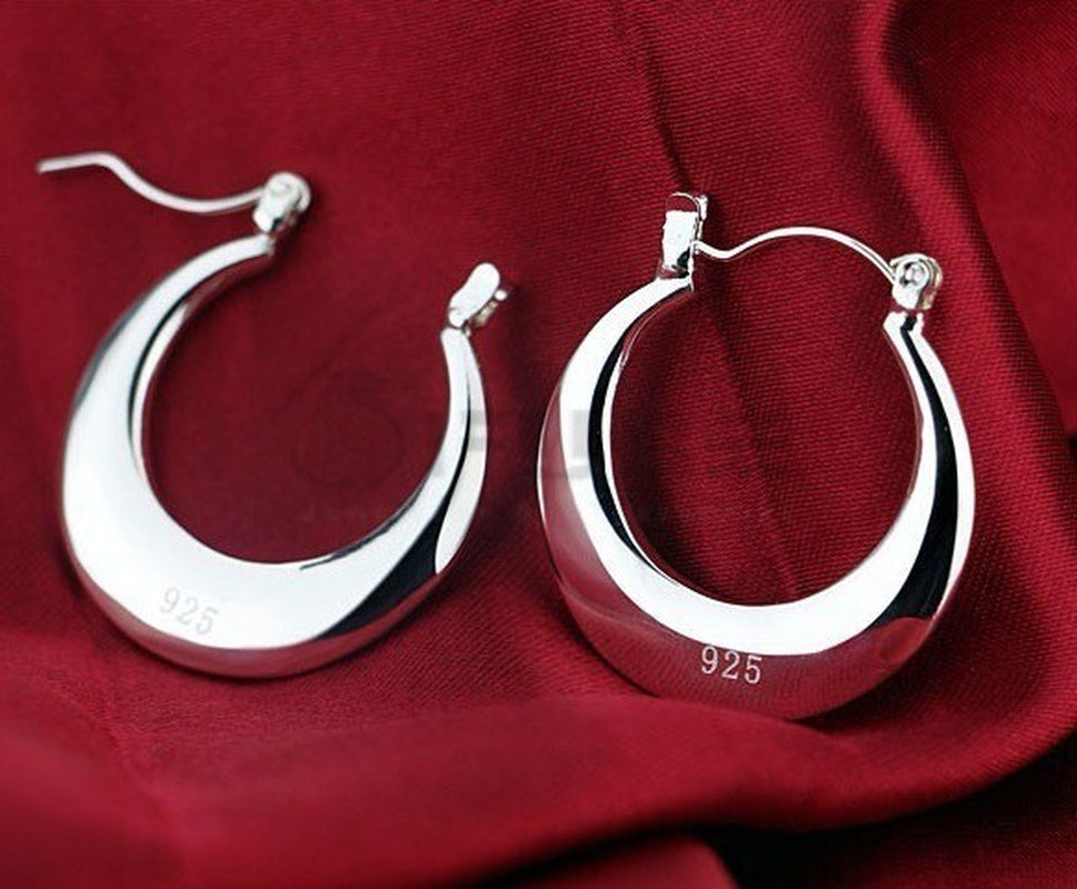 925 Sterling Silver Plated Chunky Thick Moon Huggies Hoop Stud Fashion Earrings
