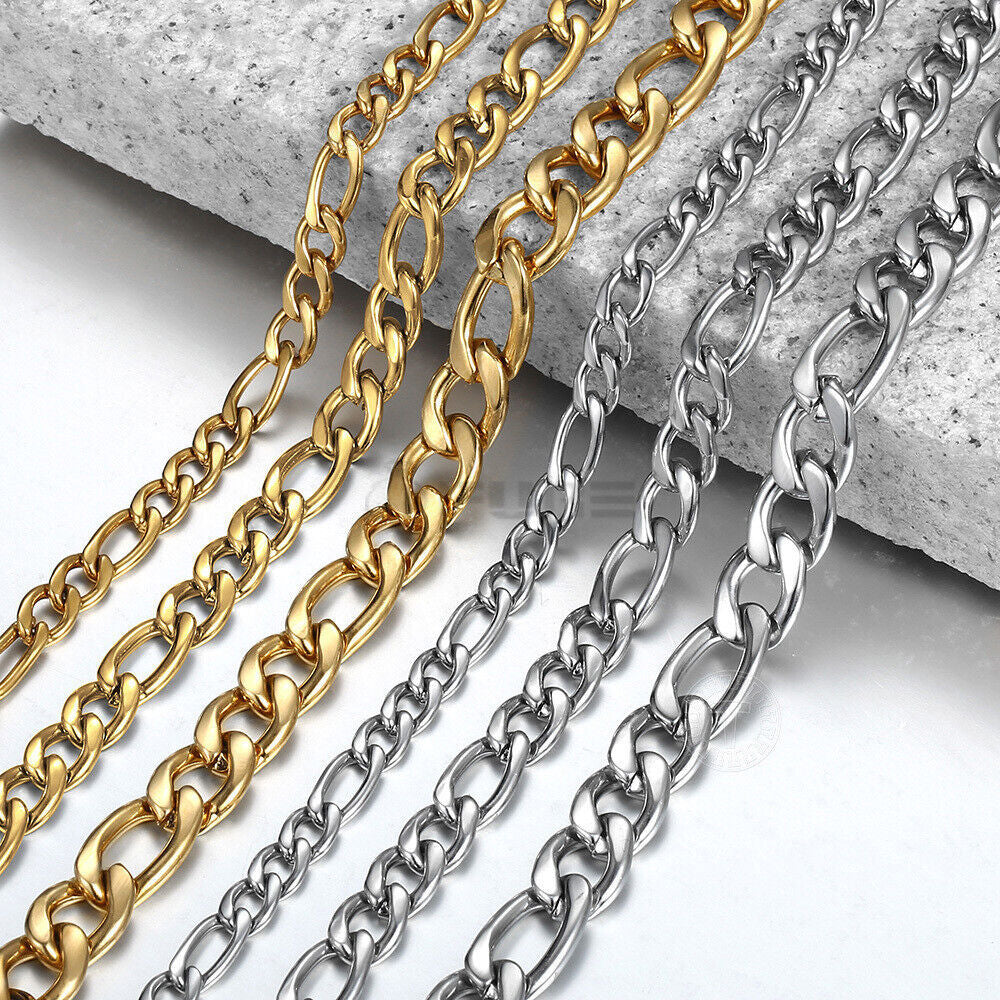 Figaro Chain Necklace Women Men Silver Gold Stainless Steel Hip Hop Necklace