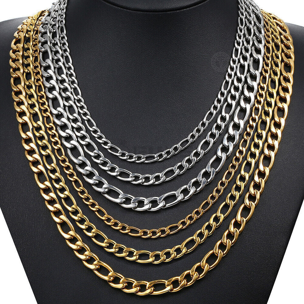 Figaro Chain Necklace Women Men Silver Gold Stainless Steel Hip Hop Necklace