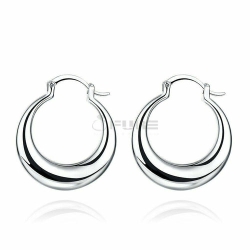 925 Sterling Silver Plated Chunky Thick Moon Huggies Hoop Stud Fashion Earrings
