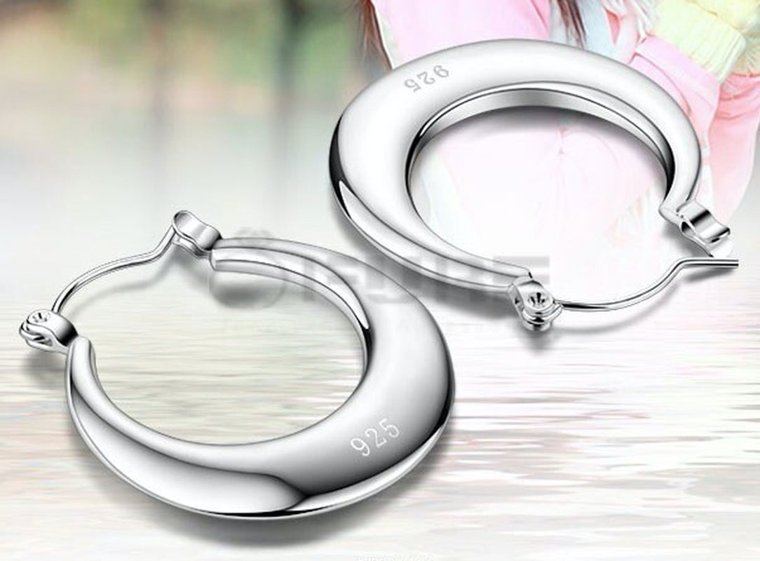 925 Sterling Silver Plated Chunky Thick Moon Huggies Hoop Stud Fashion Earrings