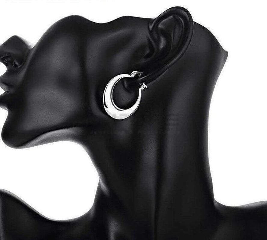 925 Sterling Silver Plated Chunky Thick Moon Huggies Hoop Stud Fashion Earrings