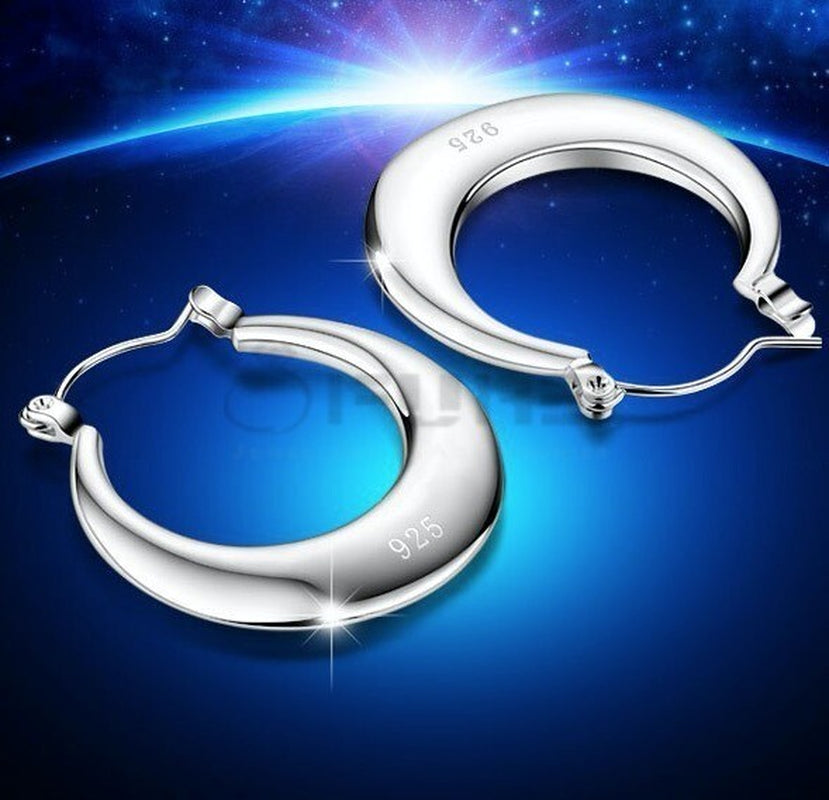 925 Sterling Silver Plated Chunky Thick Moon Huggies Hoop Stud Fashion Earrings