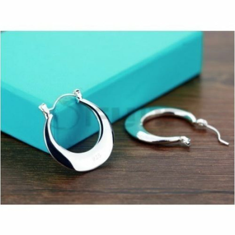 925 Sterling Silver Plated Chunky Thick Moon Huggies Hoop Stud Fashion Earrings