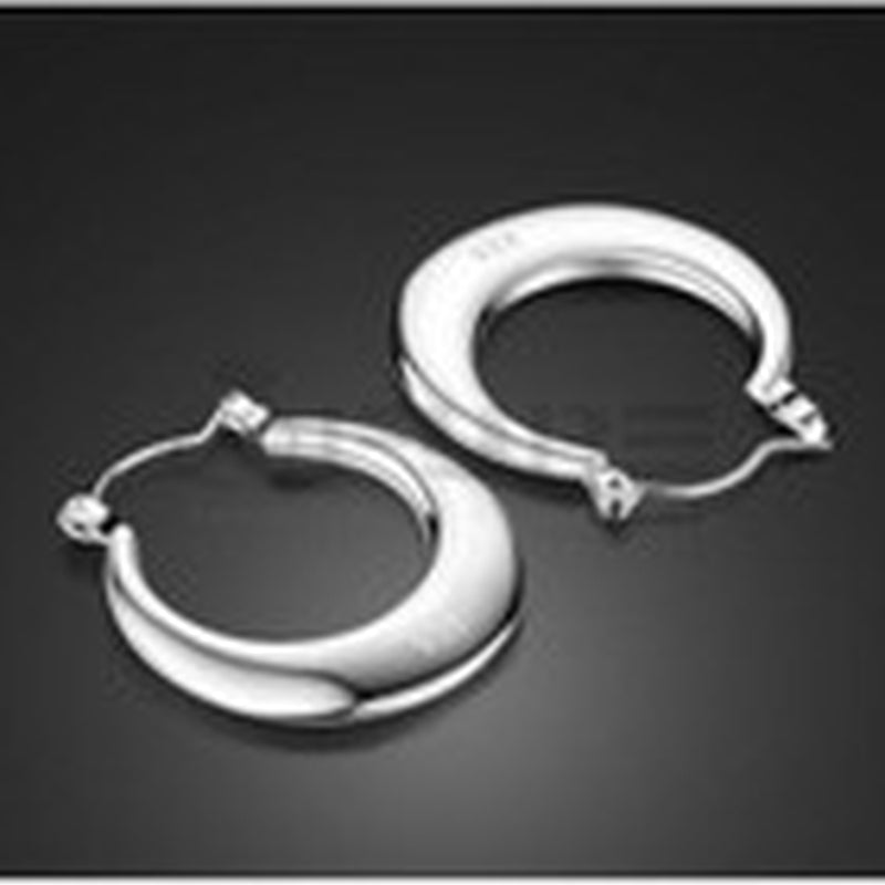 925 Sterling Silver Plated Chunky Thick Moon Huggies Hoop Stud Fashion Earrings