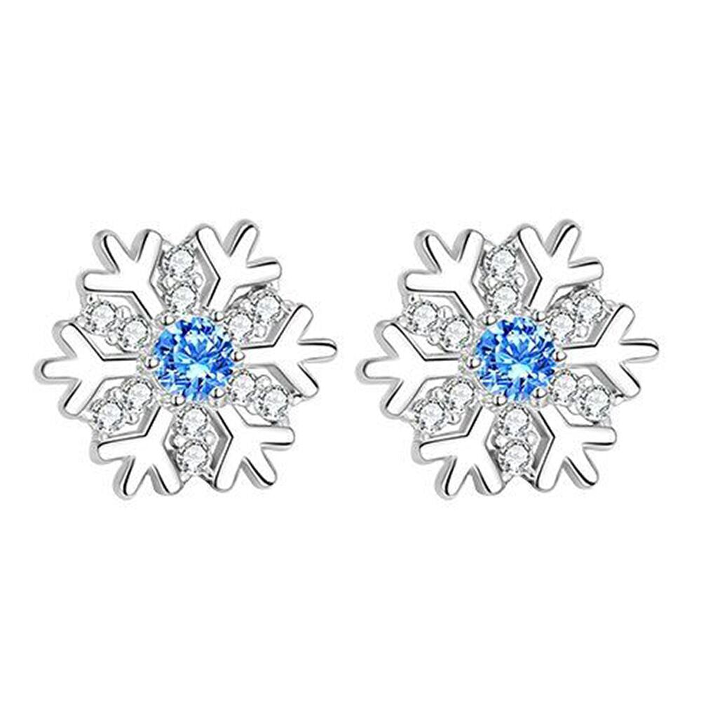 Christmas Crystal Snowflake Stud Earrings 925 Sterling Silver Womens Jewellery