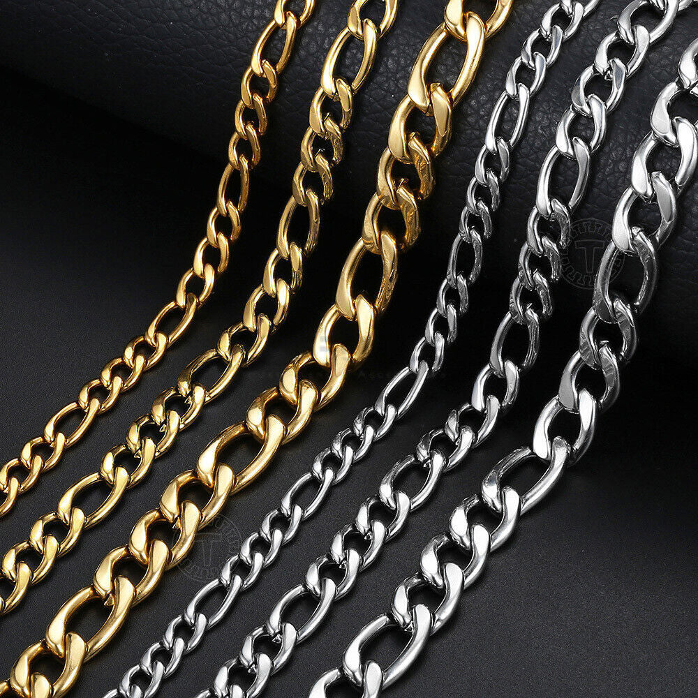 Figaro Chain Necklace Women Men Silver Gold Stainless Steel Hip Hop Necklace