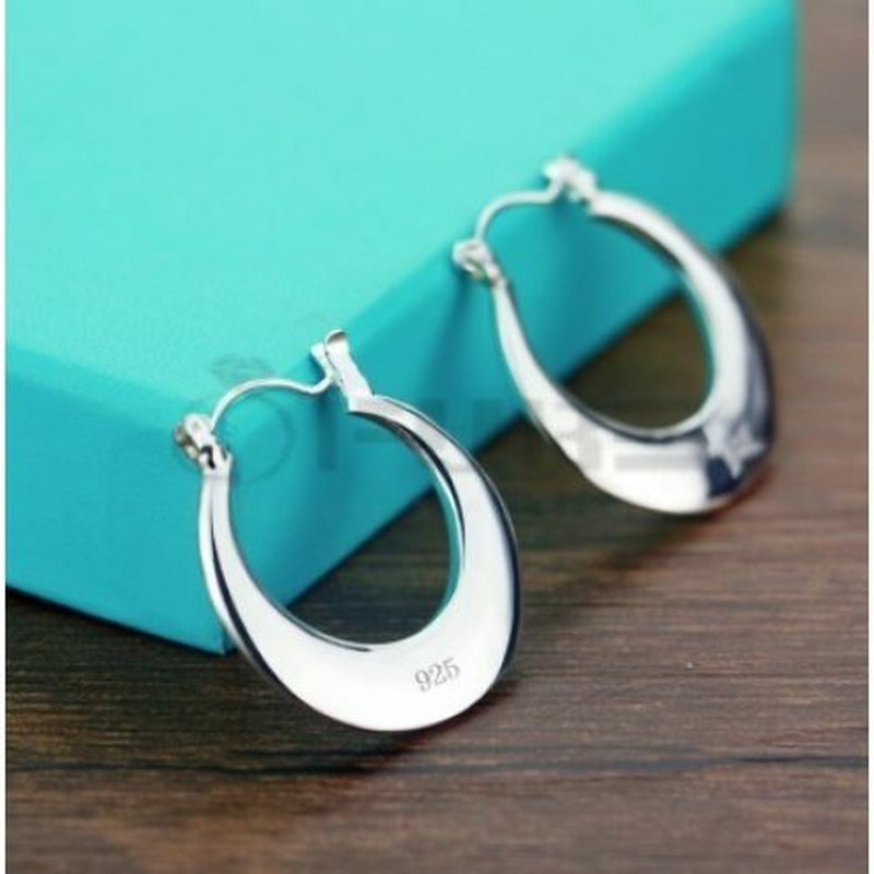 925 Sterling Silver Plated Chunky Thick Moon Huggies Hoop Stud Fashion Earrings