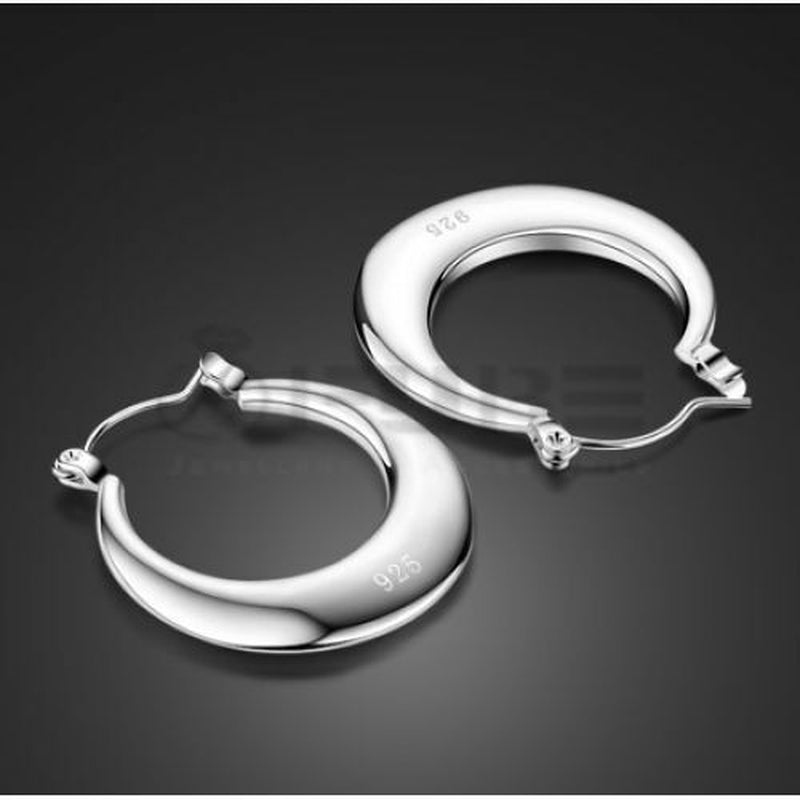 925 Sterling Silver Plated Chunky Thick Moon Huggies Hoop Stud Fashion Earrings