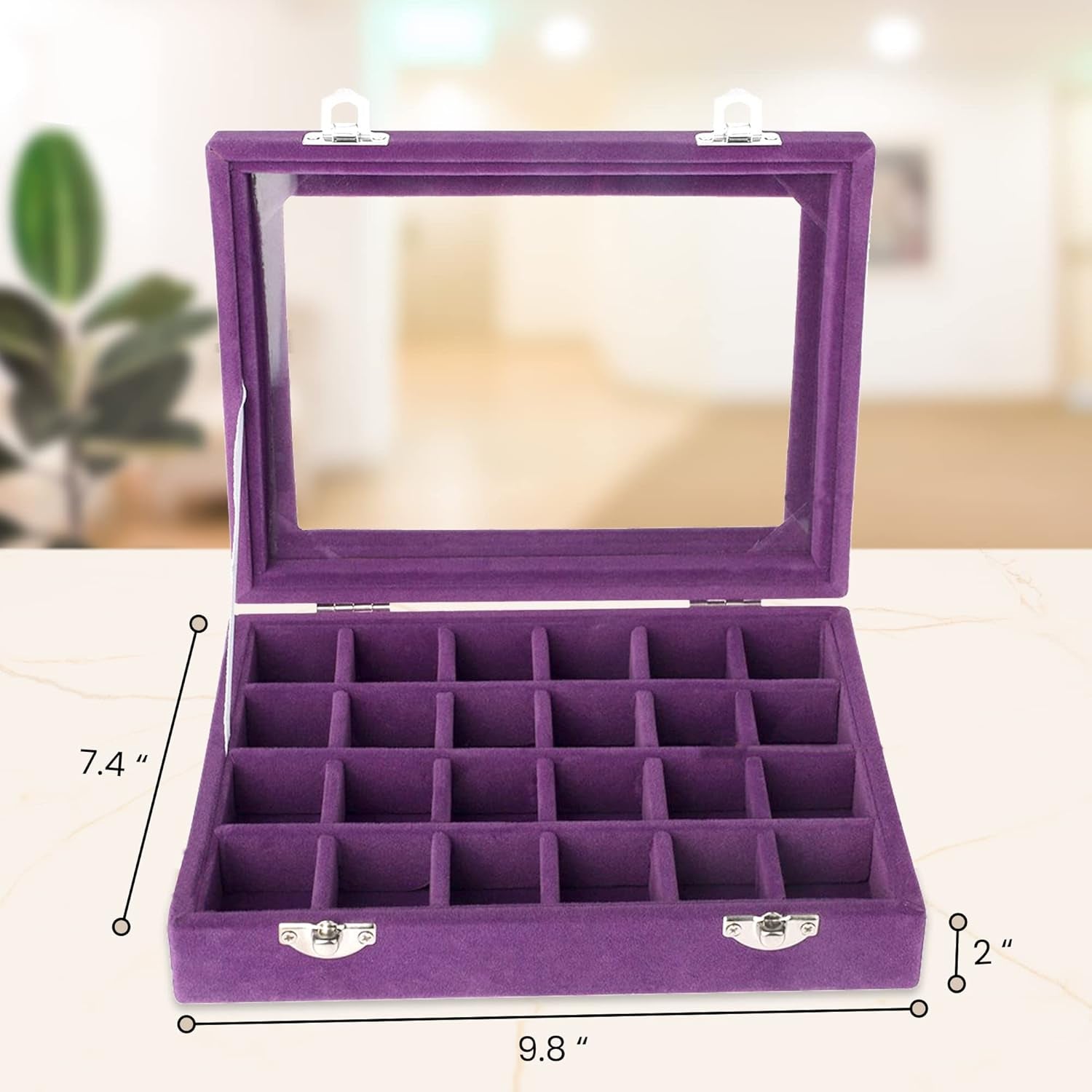 Velvet Earring Jewelry Box - 24 Grid Small Jewelry Earring Organizer Box with Snap Button - Earring Holder for Girls and Teen, Secure and Travel Friendly Purple