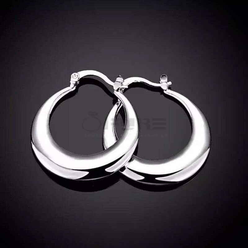 925 Sterling Silver Plated Chunky Thick Moon Huggies Hoop Stud Fashion Earrings